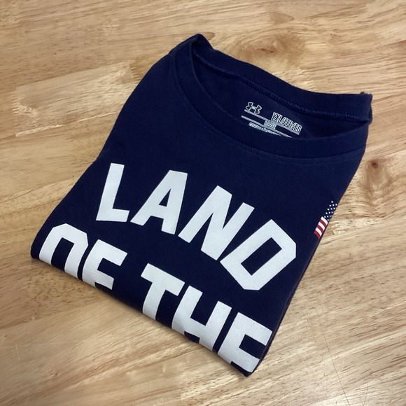Youth Under Armour Short Sleeved "Land Of The Free" Performance Tee Navy XL - Picture 1 of 6